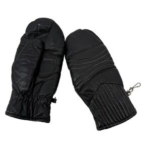 Vintage Grandoe Leather Mittens Lined‎ Black Gloves Winter Ladies Large